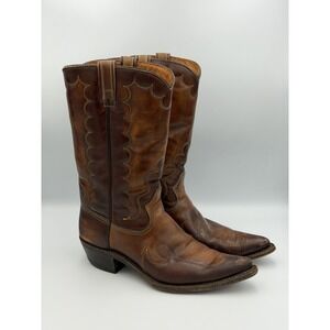 Vintage Texas Cowboy Boots Mens 10D Brown Leather Upper Western Festival USA